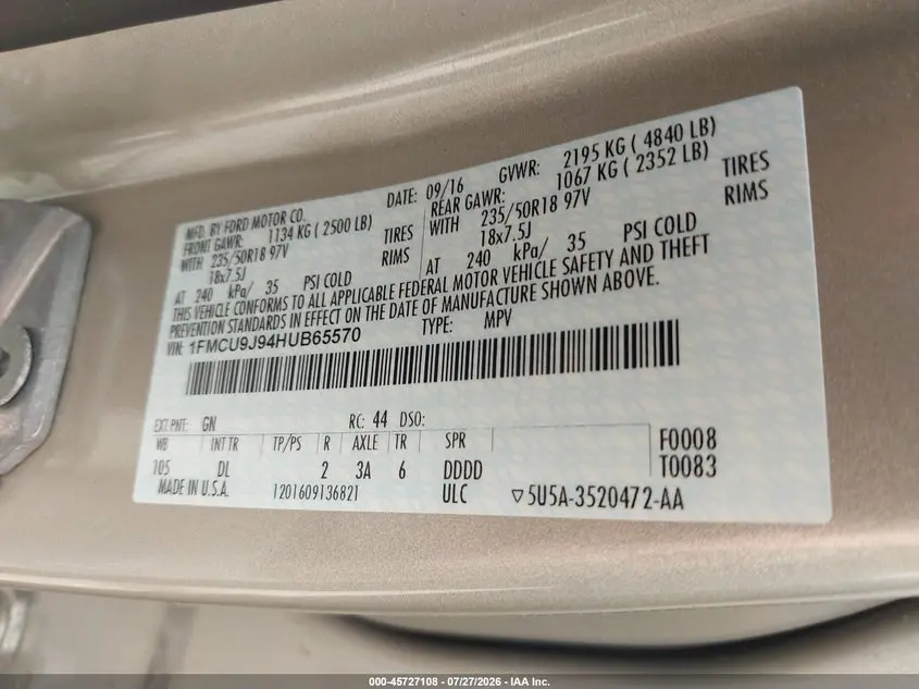 2017 FORD ESCAPE TITANIUM