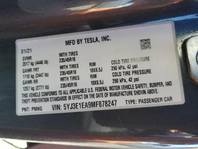 2021 TESLA MODEL 3   