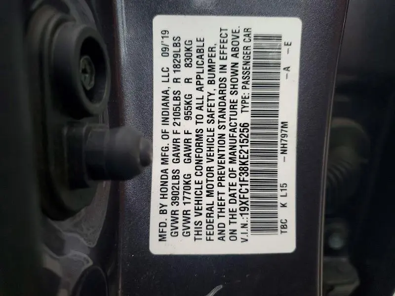 2019 HONDA CIVIC EX  
