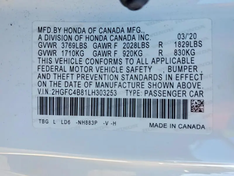 2020 HONDA CIVIC SPORT  