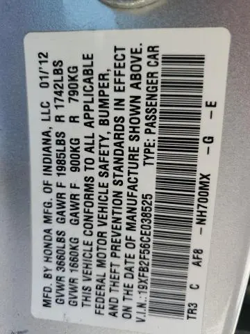 2012 HONDA CIVIC LX