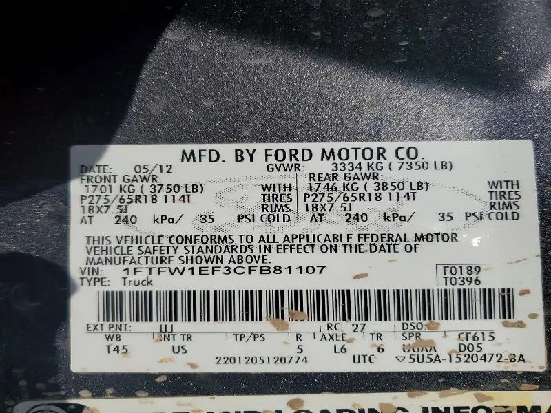 2012 FORD F150 SUPERCREW  