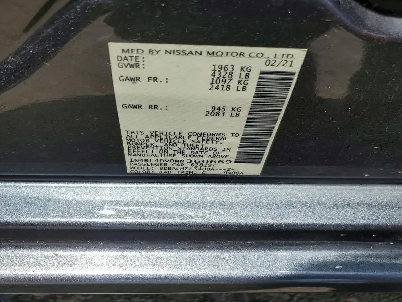 2021 NISSAN ALTIMA SV  