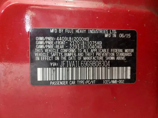 2016 SUBARU WRX LIMITED  