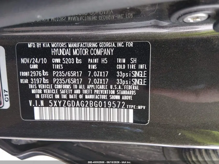 2011 HYUNDAI SANTA FE GLS V6