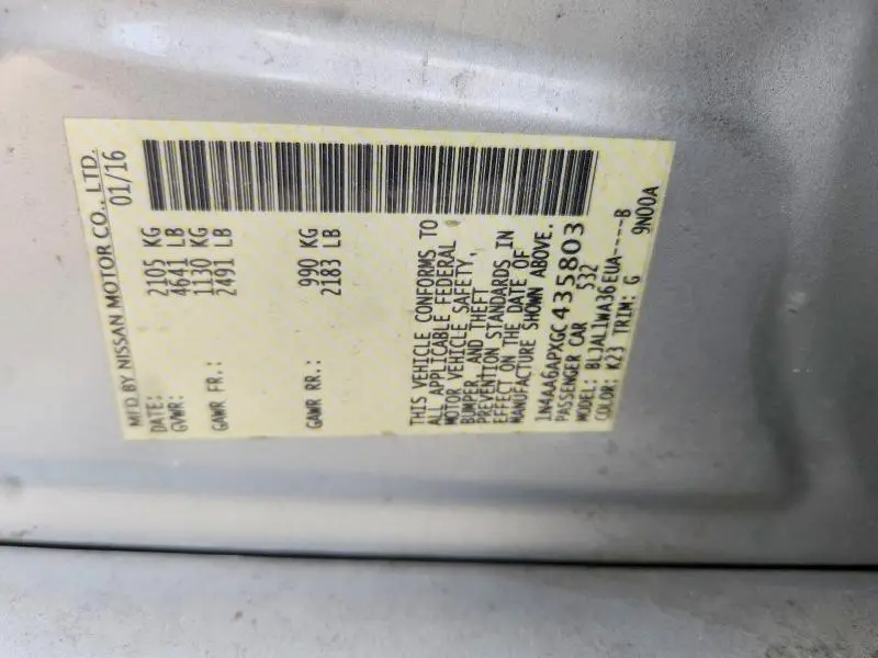 2016 NISSAN MAXIMA 3.5 SR  