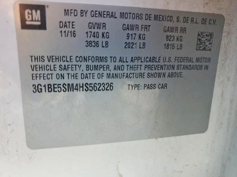 2017 CHEVROLET CRUZE LT  