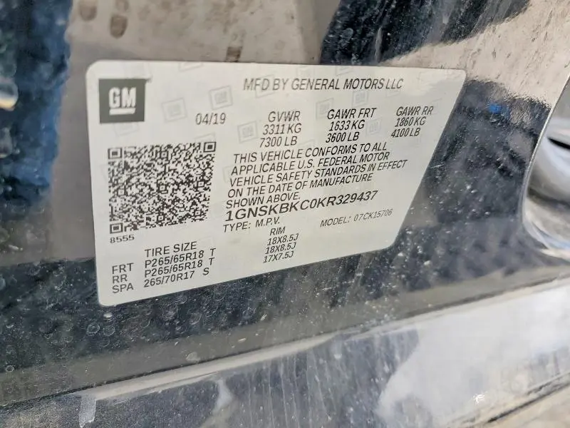 2019 CHEVROLET TAHOE K1500 LT  