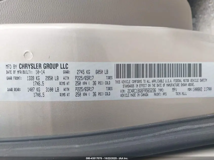 2015 CHRYSLER TOWN & COUNTRY TOURING