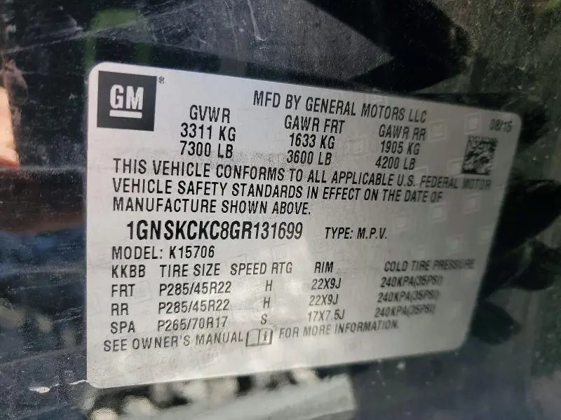 2016 CHEVROLET TAHOE K1500 LTZ  