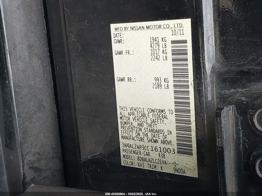 2012 NISSAN ALTIMA 2.5