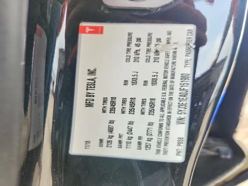 2018 TESLA MODEL 3   