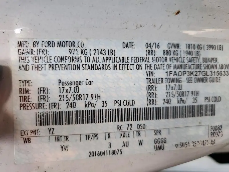 2016 FORD FOCUS SE  