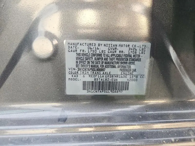 2016 NISSAN VERSA 1.6 SV  