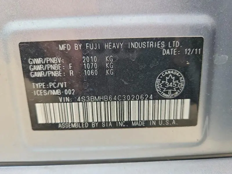 2012 SUBARU LEGACY 2.5I PREMIUM  