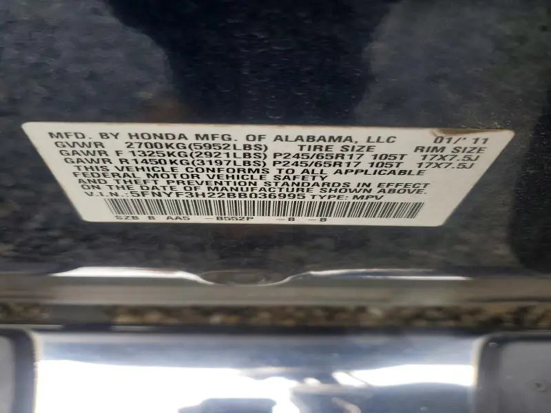 2011 HONDA PILOT LX  