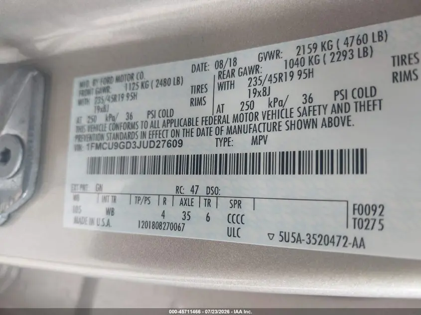 2018 FORD ESCAPE SE