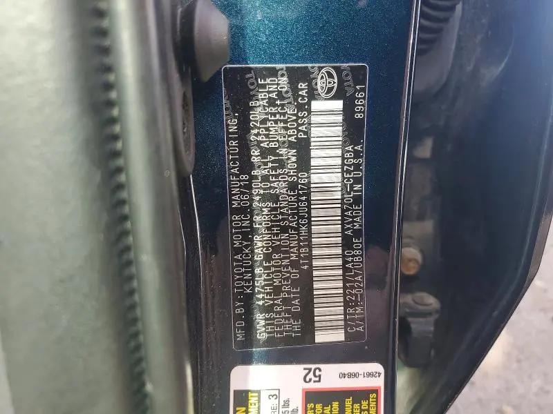 2018 TOYOTA CAMRY L  