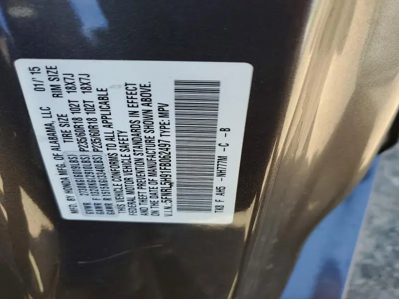 2015 HONDA ODYSSEY TOURING  