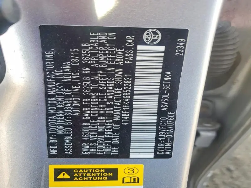 2016 TOYOTA CAMRY LE  