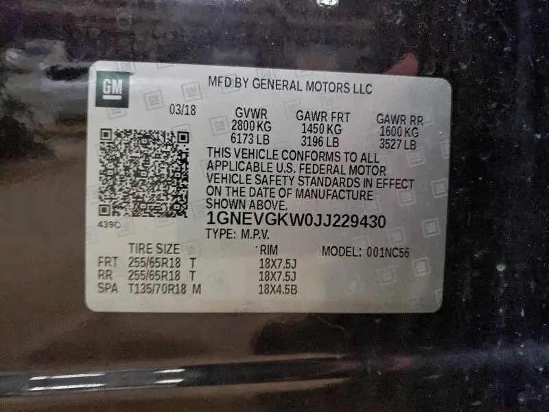 2018 CHEVROLET TRAVERSE LT  