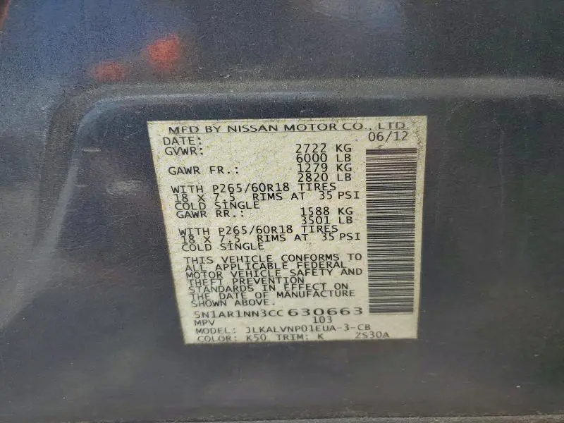 2012 NISSAN PATHFINDER S  