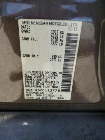 2016 NISSAN ALTIMA 2.5  