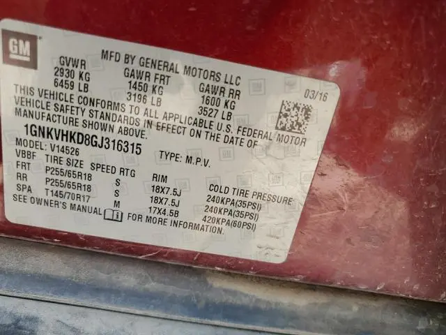 2016 CHEVROLET TRAVERSE LT  