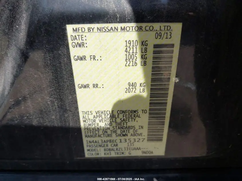 2014 NISSAN ALTIMA 2.5 S