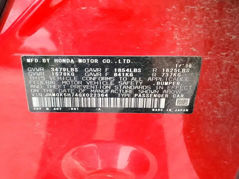 2016 HONDA FIT EX  