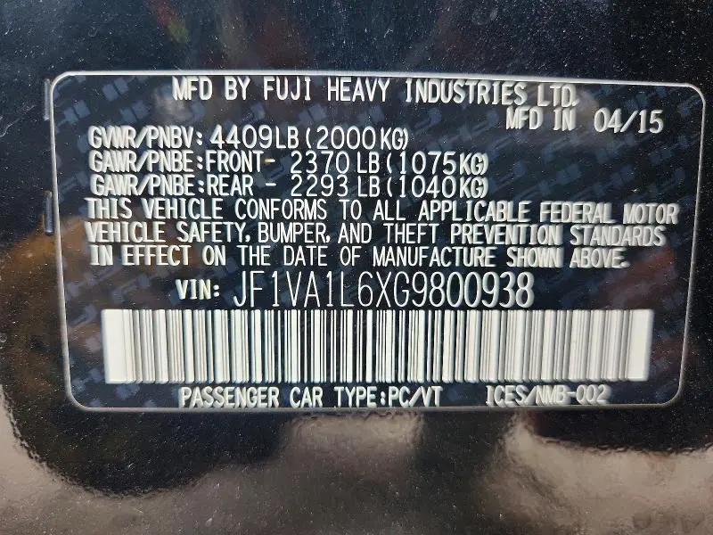 2016 SUBARU WRX LIMITED  