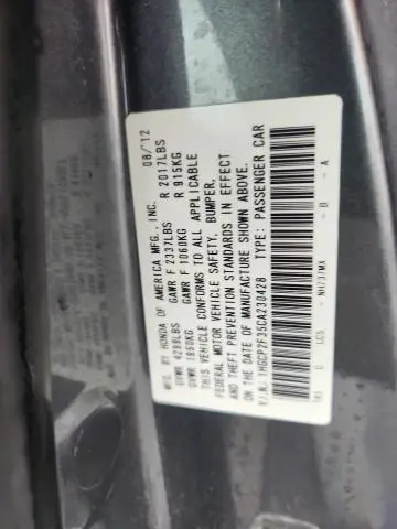 2012 HONDA ACCORD LX  