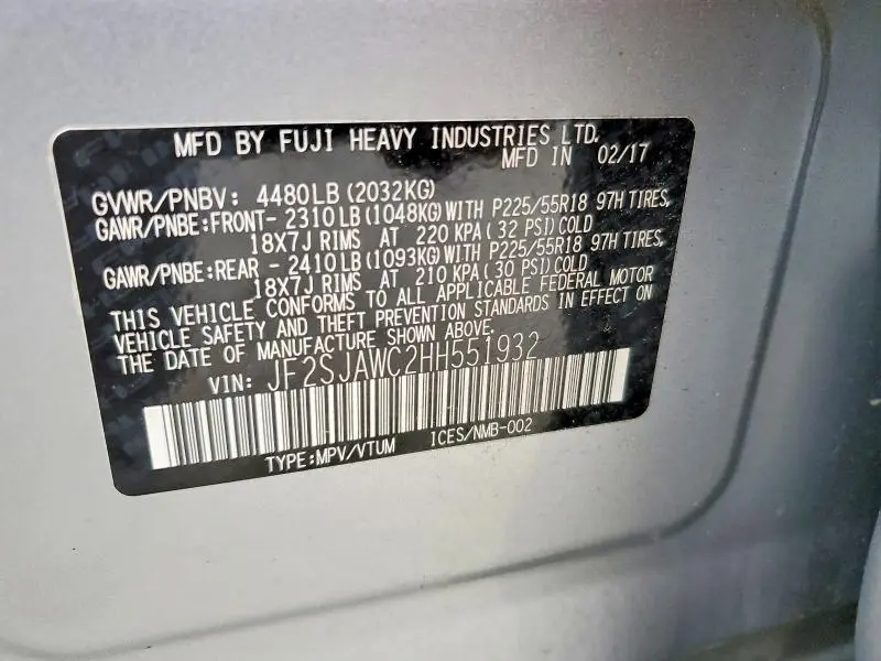 2017 SUBARU FORESTER 2.5I TOURING  