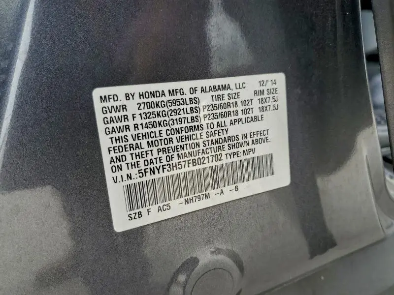 2015 HONDA PILOT EXL  