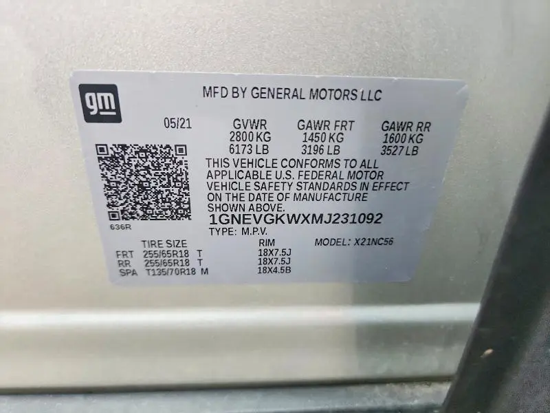 2021 CHEVROLET TRAVERSE LT  
