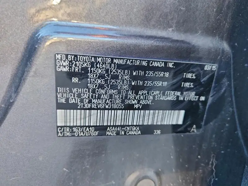 2015 TOYOTA RAV4 LIMITED  