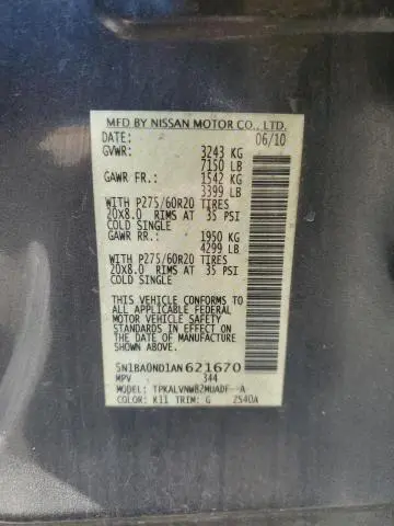2010 NISSAN ARMADA SE  