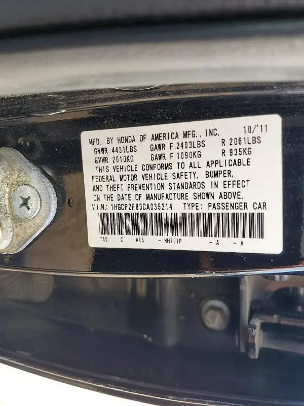 2012 HONDA ACCORD EXL  