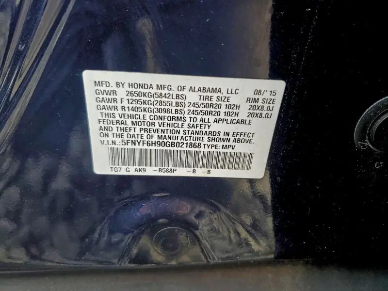 2016 HONDA PILOT TOURING  