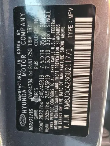 2016 HYUNDAI TUCSON LIMITED  
