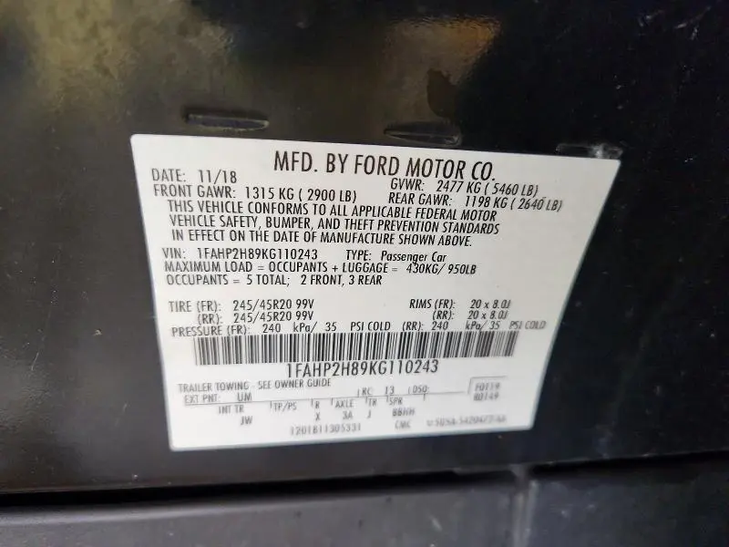 2019 FORD TAURUS SEL  