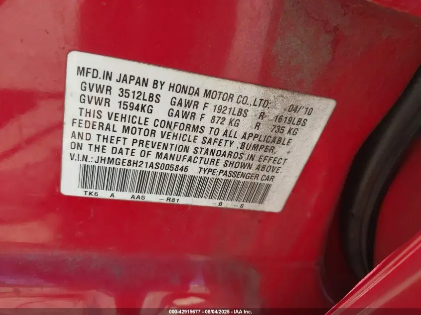 2010 HONDA FIT  