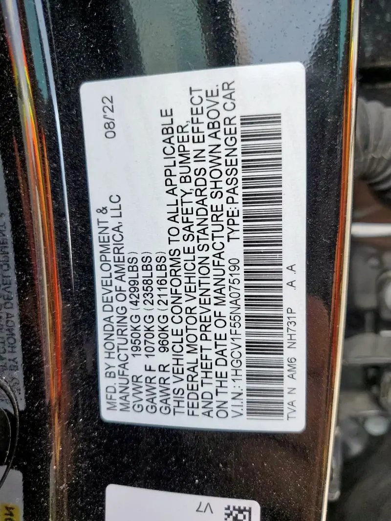 2022 HONDA ACCORD EXL  