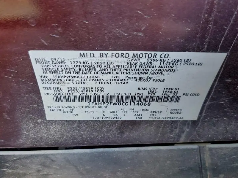 2012 FORD TAURUS LIMITED  