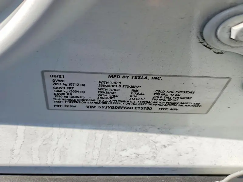 2021 TESLA MODEL Y   