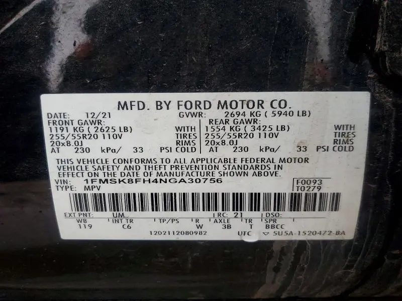 2022 FORD EXPLORER LIMITED 4WD