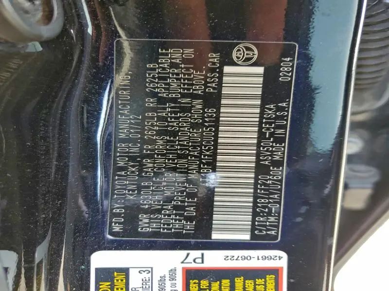 2012 TOYOTA CAMRY BASE  