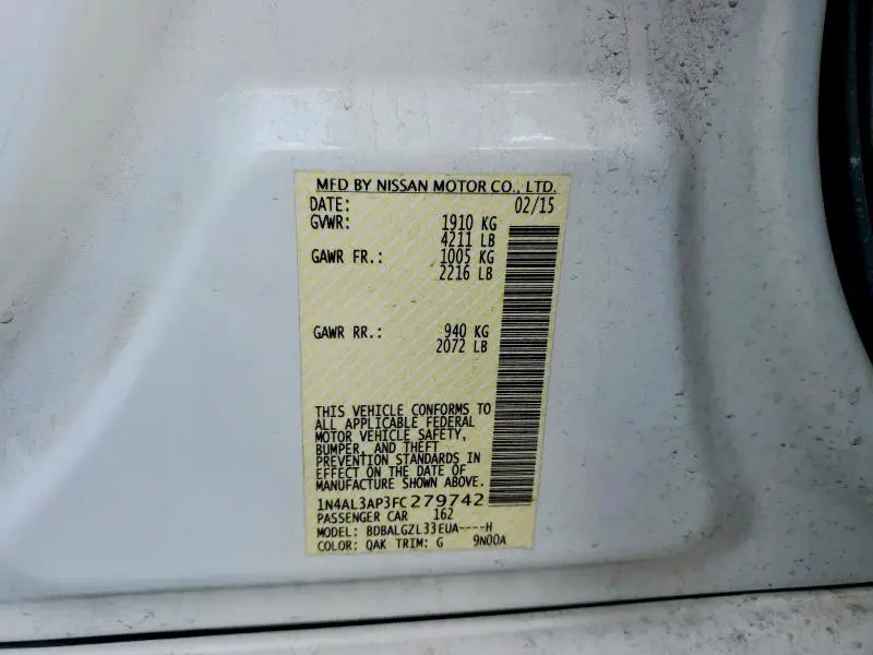 2015 NISSAN ALTIMA 2.5 S  