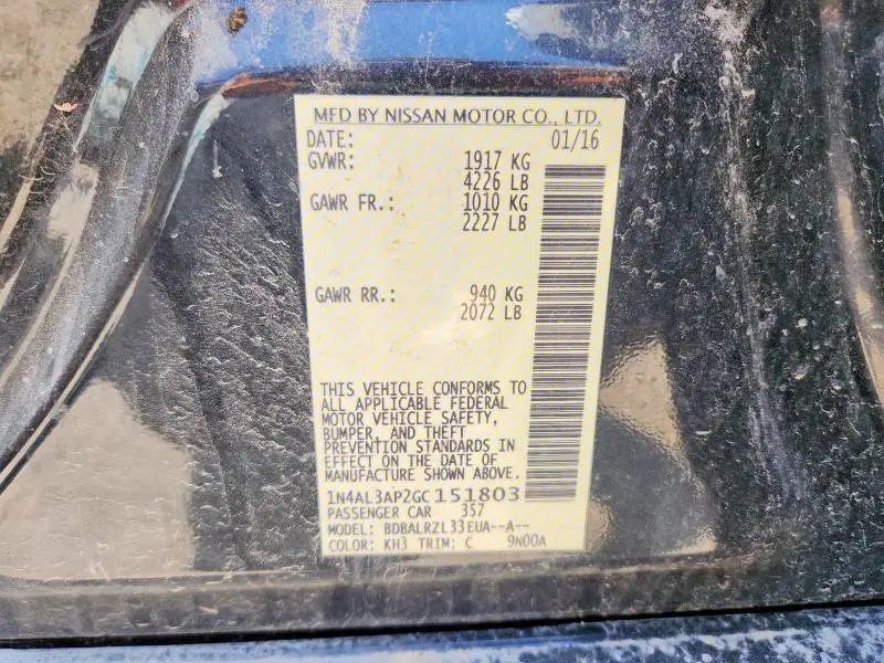 2016 NISSAN ALTIMA 2.5 SL  