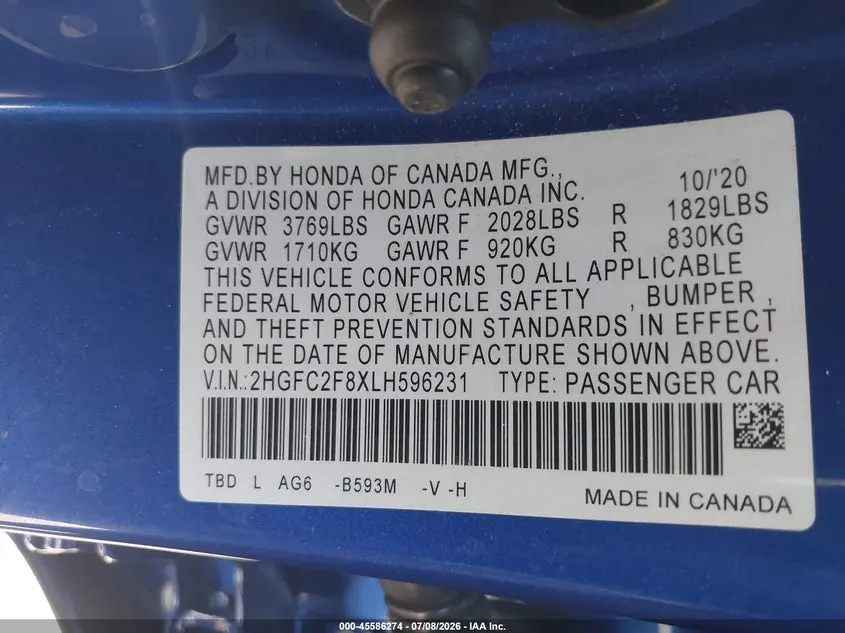2020 HONDA CIVIC SPORT